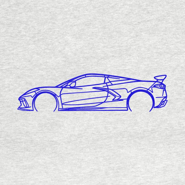 Blue C8 Corvette Racecar Side Silhouette Outline Blue Supercar Sports car Racing car by Tees 4 Thee